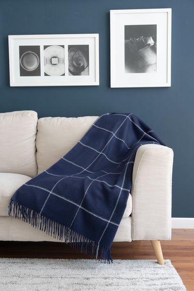 100% Baby Alpaca Windowpane Throw - Navy