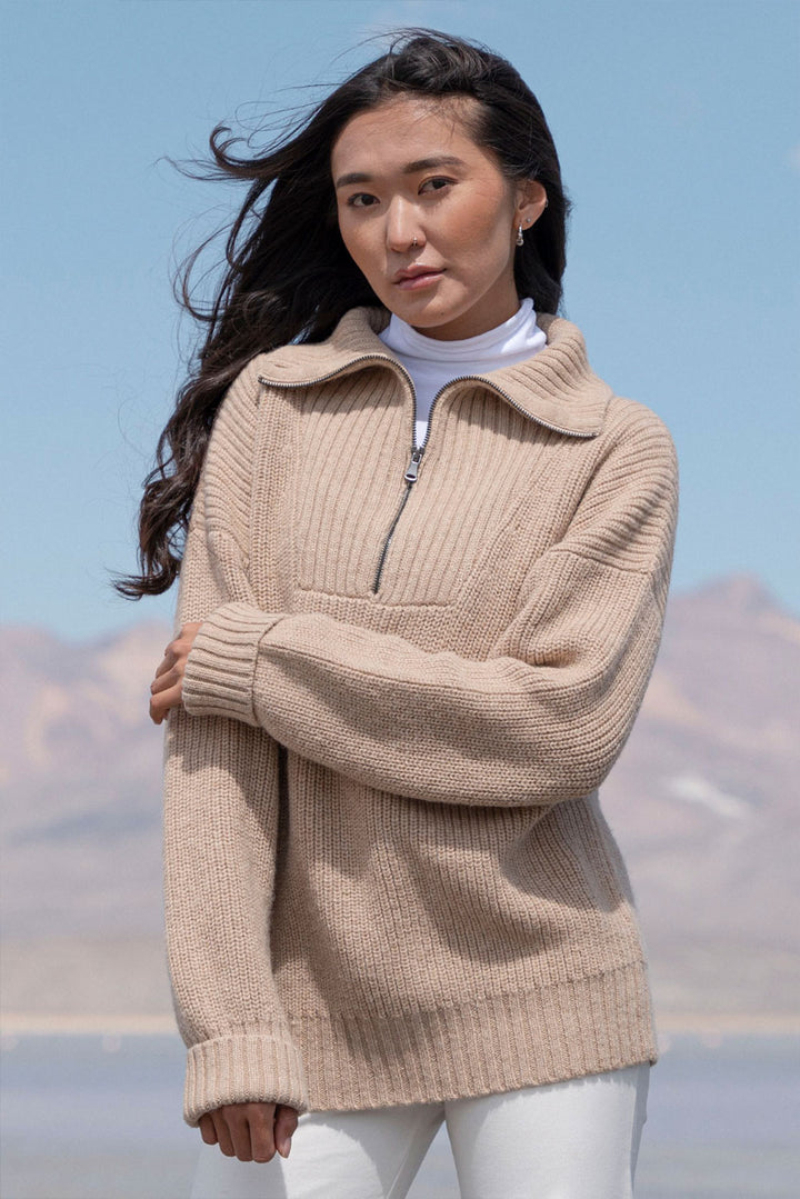 Kim Half-Zip Baby Alpaca Sweater