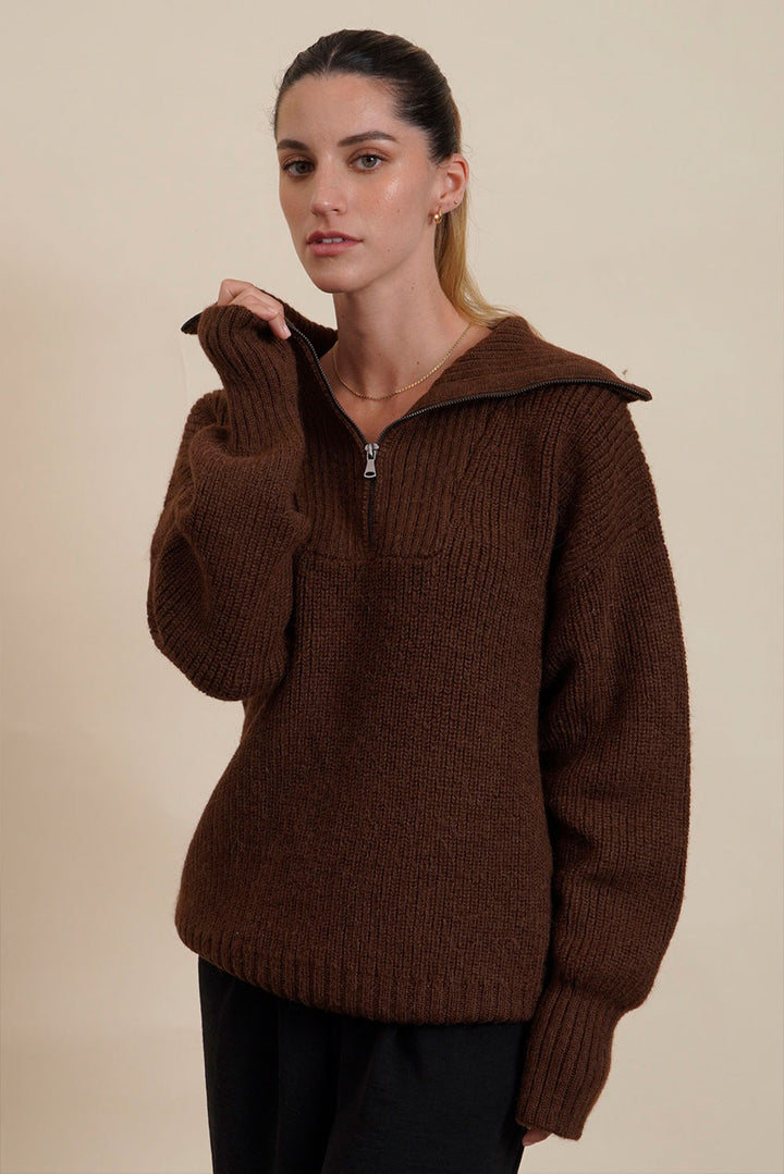 Kim Half-Zip Baby Alpaca Sweater