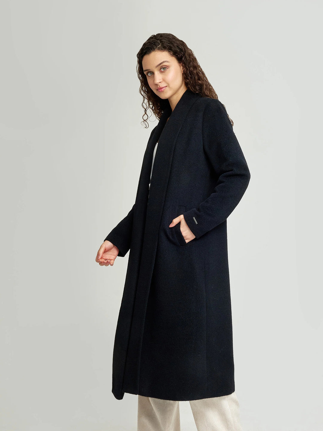 Long Baby Alpaca Swing Coat - Fitted