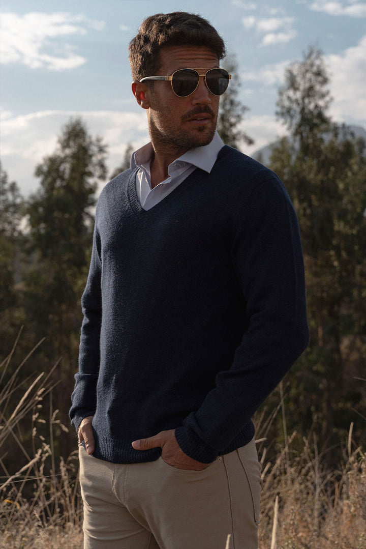 Men's Royal Alpaca V-Neck Sweater