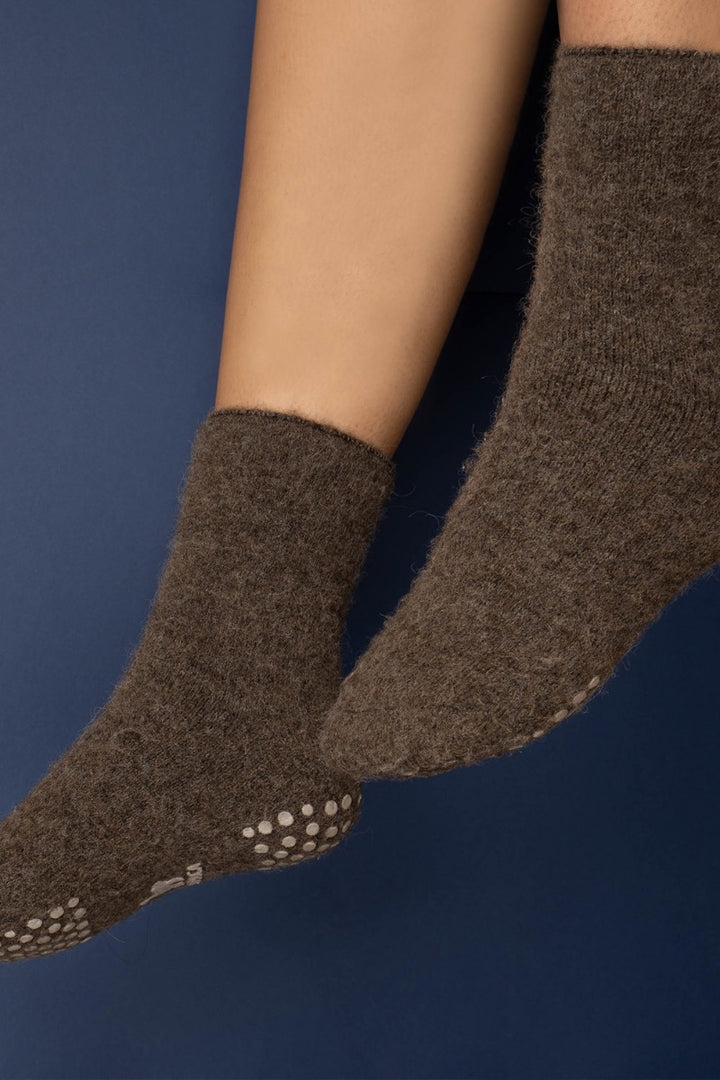 Slipper-Socken aus Alpaka - Braun