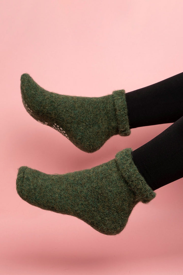 Slipper-Socken aus Alpaka - Grün