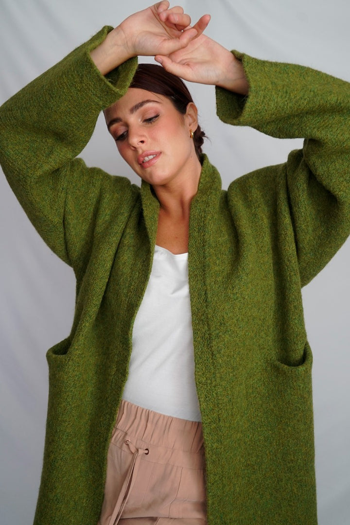 Belen, langer Alpaka-Cardigan / Strickmantel