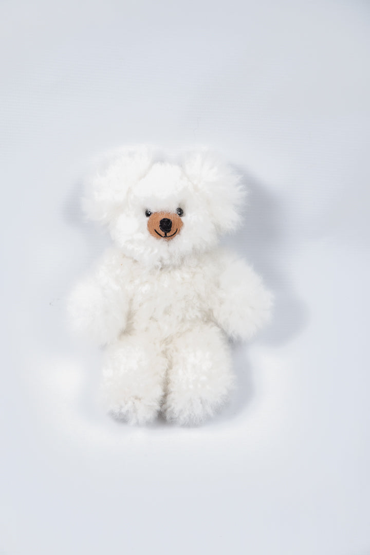 White Baby Alpaca Fur Teddy Bear - Small