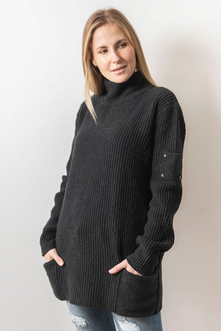 Rollkragenpullover aus Baumwolle mit Tasche