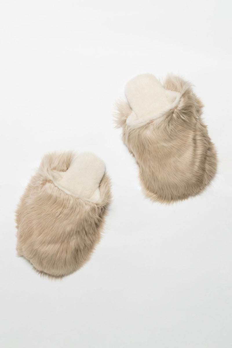 Suri Alpaca Fur Slippers - Sand