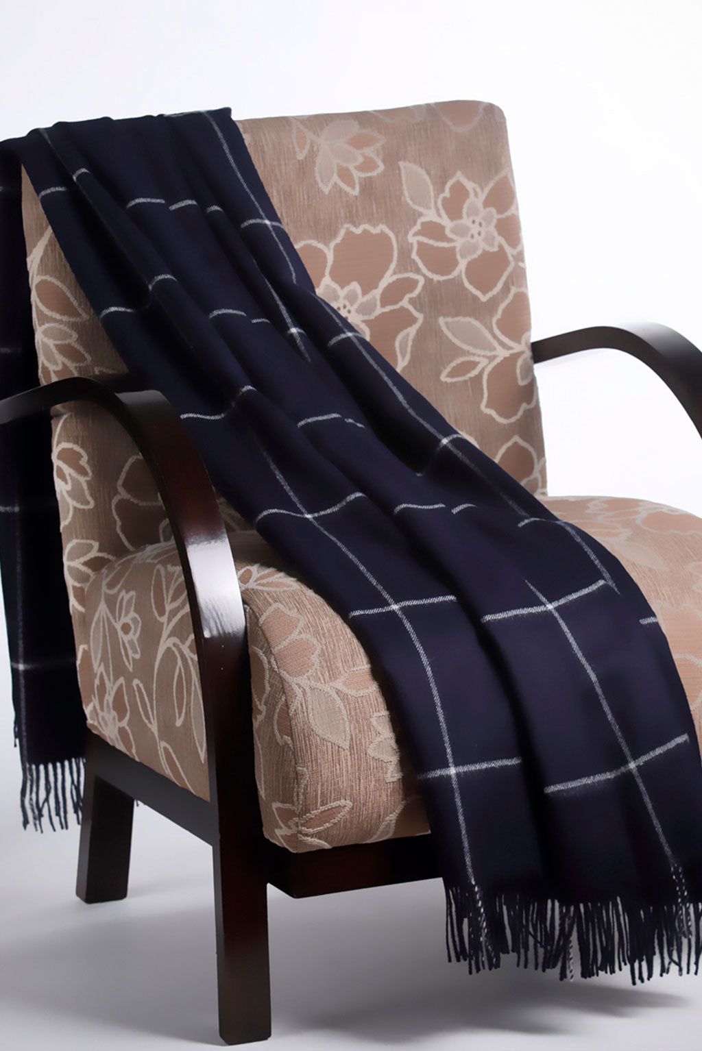 100% Baby Alpaca Windowpane Throw - Navy